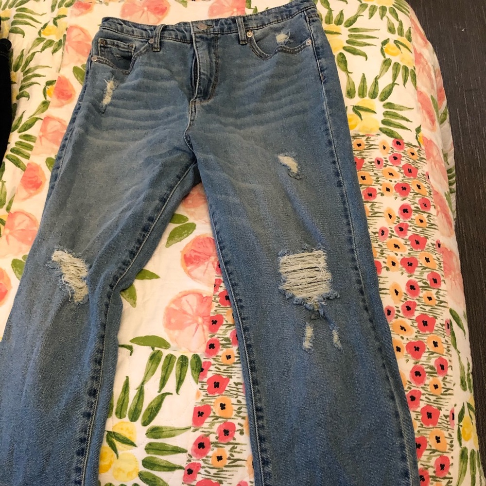 High Rise Kick Flare Ripped Jeans